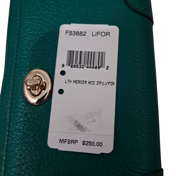 NWT Coach Mercer Wallet Green Leather Accordion Turn Lock Zip Around Classic - Picture 3 of 16